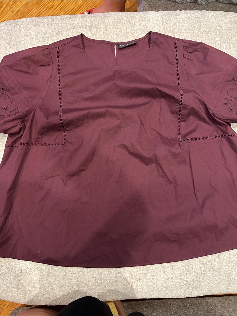 Lane Bryant Plum Short Sleeve Eyelet Detail Blouse